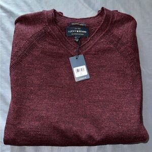 New Lucky Brand Mens Maroon Crewneck Pullover Sweater